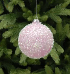 9cm pink tinsel glass ball