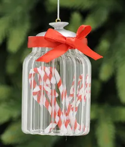 9cm red/white glass candy canes inside clear jar