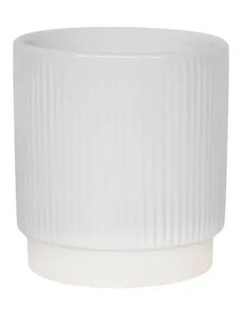 Athens Reactive Glaze Ribbed Planter White H11.5Cm D11.5Cm