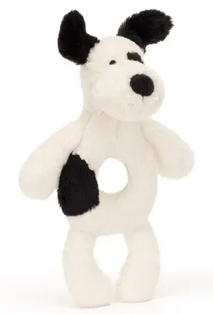 Bashful Black & Cream Puppy Ring Rattle