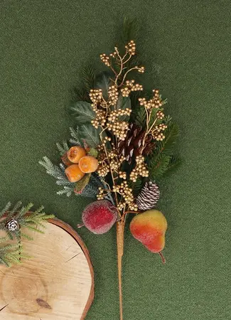 Beaded Fruit/Leaf/Gold Berry Branch