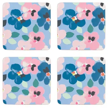 Cath Kidson Painted Pansies Blue 4 Pack of Cork Back Coasters - image 1