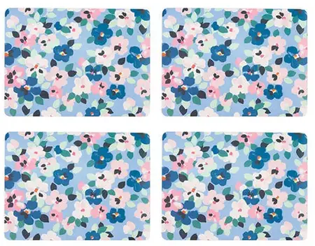 Cath Kidson Painted Pansies Blue 4 x Cork Back Placemats - image 1