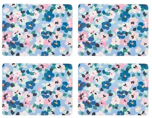 Cath Kidson Painted Pansies Blue 4 x Cork Back Placemats - image 1