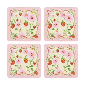 Cath Kidson Strawberry 4 Pack of Cork Back Coasters