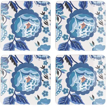 Cath Kidson Strawberry Garden 4 Pack of Blue Cork Back Coasters - image 1