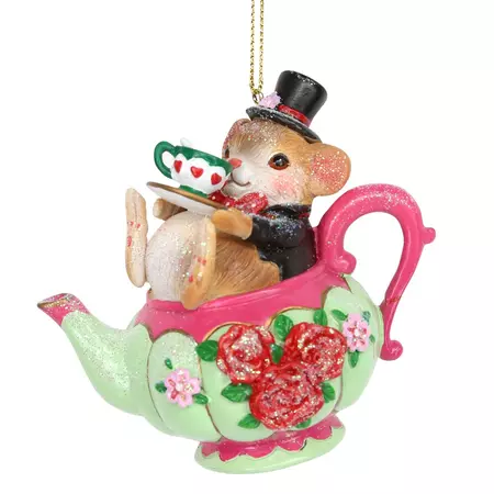 Dormouse in Teapot Resin Dec