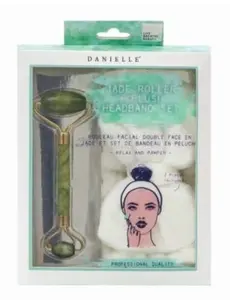 Dual Sided Jade Facial Roller And Plush Headband Set - image 1