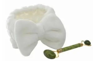 Dual Sided Jade Facial Roller And Plush Headband Set - image 2