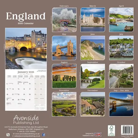 England Wall Calendar 2025