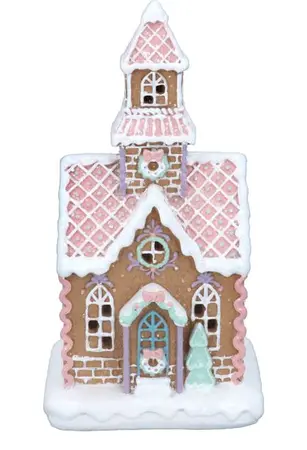 Gisela Graham Medium Pastel Iced Gingerbread House with Tower LED Light Up Ornament