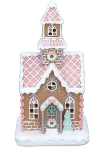 Gisela Graham Medium Pastel Iced Gingerbread House with Tower LED Light Up Ornament