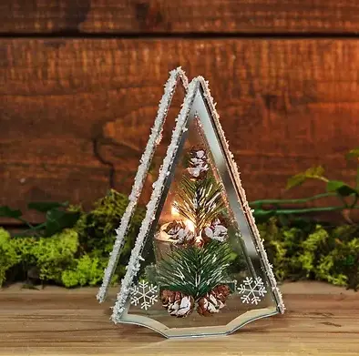 Glass Christmas Tree Tealight Holder