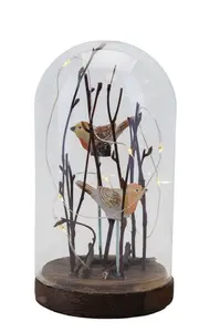 Glass Dome with Robin and LED Lights 17cm