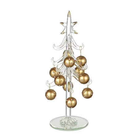 GLASS XMAS TREE WITH GOLD BAUBLES