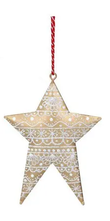 Gold Metal Tree Star or Heart Shaped Decoration with White Lace Icing Pattern - image 2