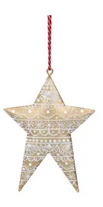 Gold Metal Tree Star or Heart Shaped Decoration with White Lace Icing Pattern - image 2