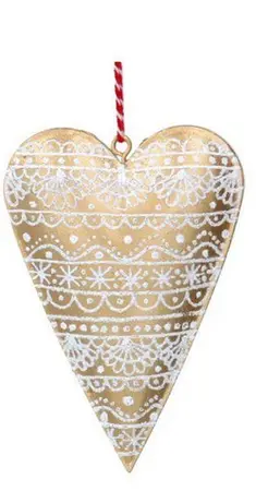 Gold Metal Tree Star or Heart Shaped Decoration with White Lace Icing Pattern - image 1