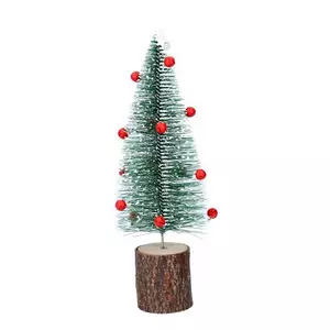 Green Bristle Tree w Red Bells on Log Orn, Lge