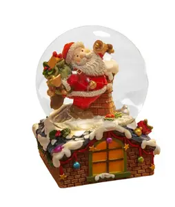 Hand Painted Resin Santa & Chimney Waterball 8.5cm