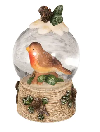 Hand Painted Resin Snowglobe - Robin & Mistletoe 7.5cm