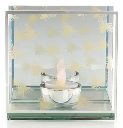 Hestia Glass Tea Light Gold Bee