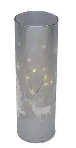 LED Silver Light Up Glass Tube with Reindeer Scene