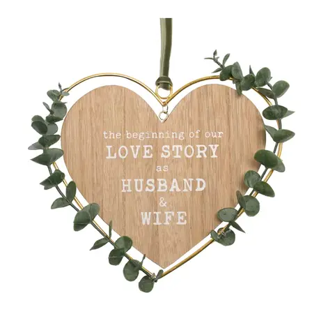 Love Story 'Husband & Wife' Heart Plaque with Leaves