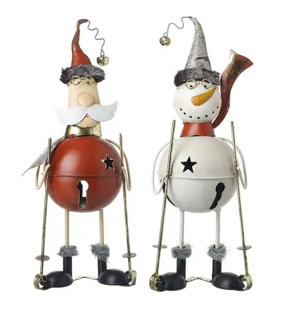 METAL SKIING SANTA AND SNOWMAN