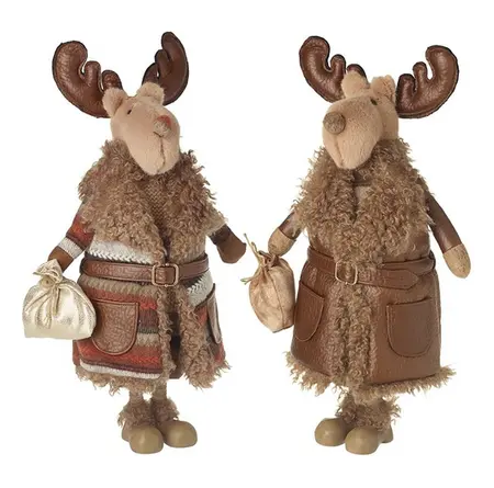 Moose Couple with Faux Leather Antlers