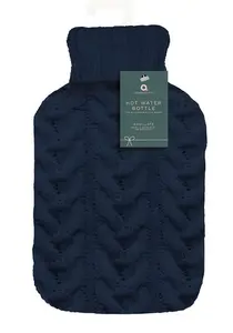 Navy Chunky Knit Hot Water Bottle