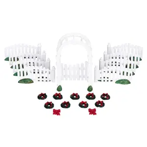 PLASTIC ARBOR & PICKET FENCES W/DECORATIONS, SET OF 20