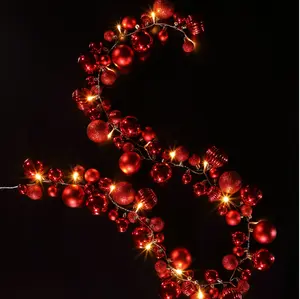 Red Bauble Cluster Garland - Battery Operated