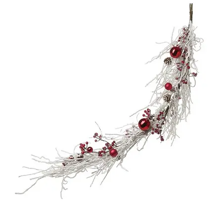 RED BAUBLE & WHITE FOLIAGE GARLAND