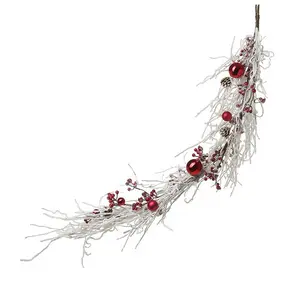 RED BAUBLE & WHITE FOLIAGE GARLAND