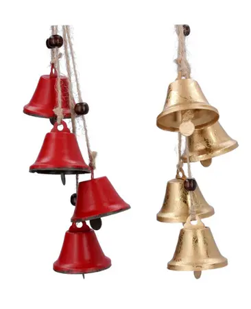 Red or Gold Distressed Effect Metal Bell Cluster, 4 Bells