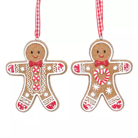 Resin Gingerbread Man Dec w Gingham Loop, Lge,