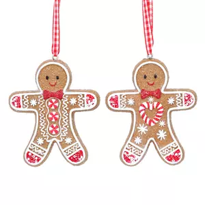 Resin Gingerbread Man Dec w Gingham Loop, Lge,