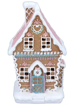 Resin Pastel Iced LED Gingerbread House, Med