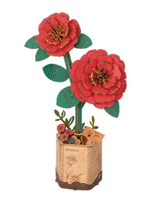 Rowood DIY Red Camellia Bouquet 3D Wooden Puzzle