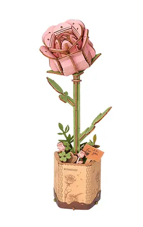 Rowood DIY Wooden Pink Rose 3D Wooden Puzzle