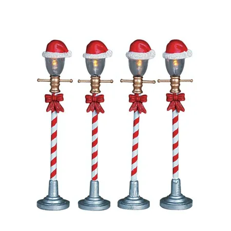 SANTA HAT STREET LAMP, SET OF 4, Battery Operated (4.5V)