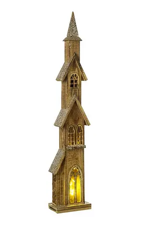 TALL WOODEN LIGHT-UP HOUSE WITH GLITTER