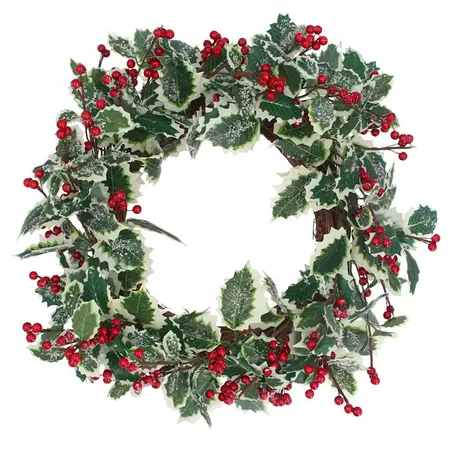 Varigated Holly/Red Berry Wreath