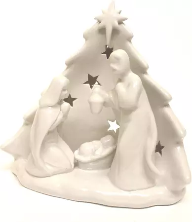 White Ceramic Nativity Nite Lite