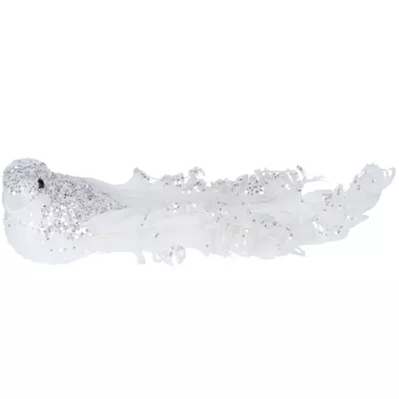 White/Silver Sparkling Bird Clip w Feather Tail