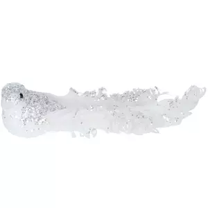 White/Silver Sparkling Bird Clip w Feather Tail