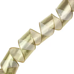 Wire Edged Metallic Gold Ribbon - 63mm x 9m           //